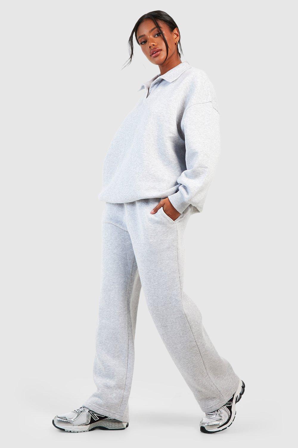 Womens Collard Sweatshirt And Straight Leg Jogger Tracksuit - Grey - L, Grey